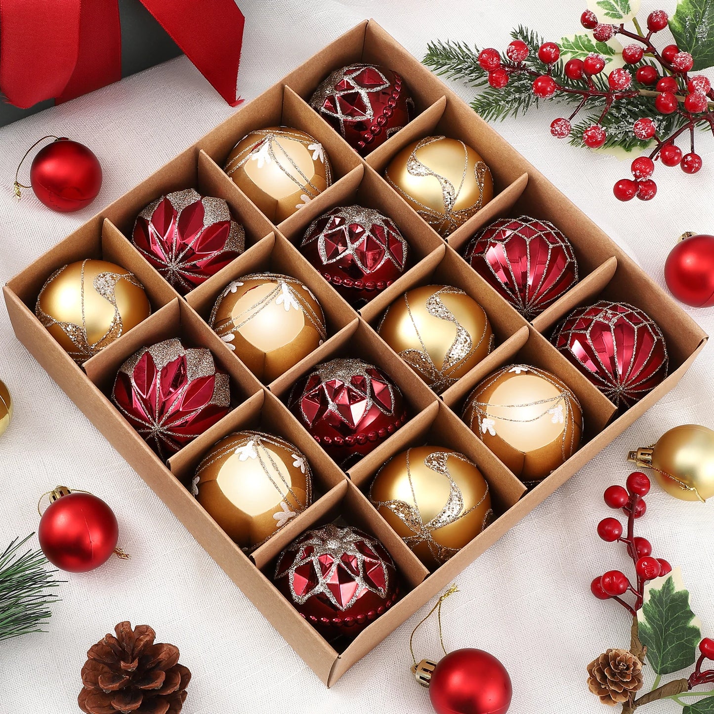 16 Pcs Shatterproof Christmas Ball Ornaments Set - Fugazi 