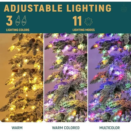 Pre-Lit Flocked Pencil Spruce Christmas Tree - 7.5 FT